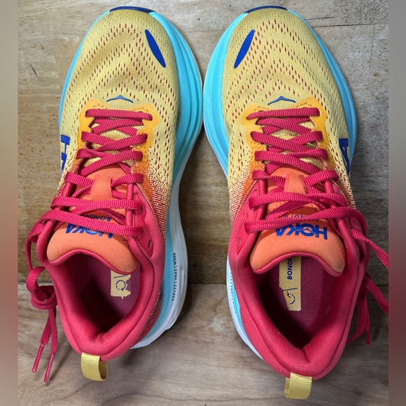 Hoka One One Bondi 8 REFLECTIVE Womens Size 6 Running Shoes Sneakers Orange Blue - Picture 7 of 12
